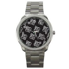 French France Fleur De Lys Metal Pattern Black And White Antique Vintage Black Rocker Sport Metal Watch by Quebec