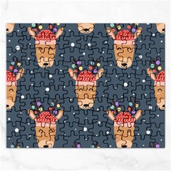 Cute Deer Heads Seamless Pattern Christmas Rectangular Jigsaw Puzzl by Vaneshart