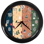 Flat Design Christmas Pattern Collection Wall Clock (Black) Front