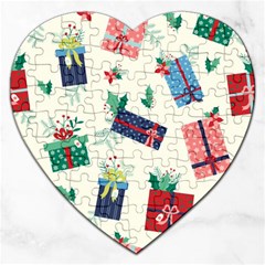 Christmas Gifts Pattern With Flowers Leaves Jigsaw Puzzle (heart) by Vaneshart