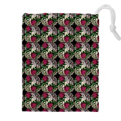 Doily Rose Pattern Black Drawstring Pouch (5xl)