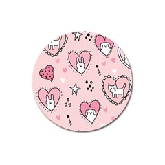 Cartoon Cute Valentines Day Doodle Heart Love Flower Seamless Pattern Vector Magnet 3  (round) by Vaneshart