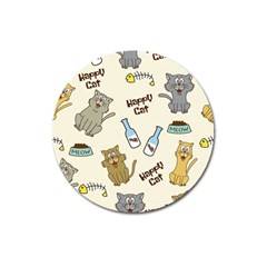 Happy Cats Pattern Background Magnet 3  (round) by Vaneshart