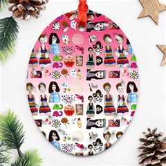 Kawaii Collage Pink Ombre Ornament (oval Filigree) by snowwhitegirl