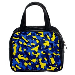 Blue And Yellow Camouflage Pattern Classic Handbag (two Sides) by SpinnyChairDesigns