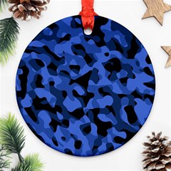 Black And Blue Camouflage Pattern Ornament (round) by SpinnyChairDesigns