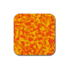 Orange And Yellow Camouflage Pattern Rubber Coaster (square)  by SpinnyChairDesigns