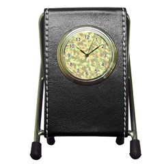 Light Green Brown Yellow Camouflage Pattern Pen Holder Desk Clock by SpinnyChairDesigns