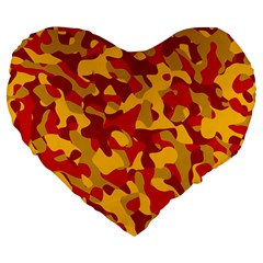 Red And Yellow Camouflage Pattern Large 19  Premium Heart Shape Cushions by SpinnyChairDesigns