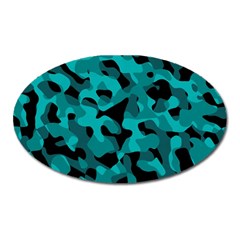 Black And Teal Camouflage Pattern Oval Magnet by SpinnyChairDesigns