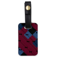 Burgundy Black Blue Abstract Check Pattern Luggage Tag (one Side) by SpinnyChairDesigns