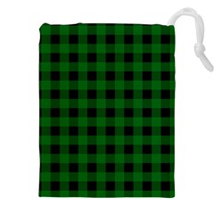 Black Dark Green Buffalo Plaid Drawstring Pouch (5xl)