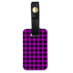 Purple Black Buffalo Plaid Luggage Tag (one Side) by SpinnyChairDesigns