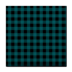 Teal Black Buffalo Plaid Tile Coaster by SpinnyChairDesigns