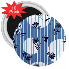 Stripes Blue White 3  Magnets (10 Pack)  by designsbymallika