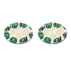 Green Monstera Leaf Illustrations Cufflinks (oval)