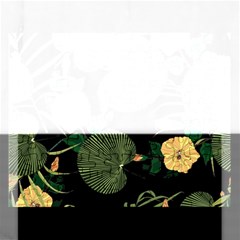 Tropical Vintage Yellow Hibiscus Floral Green Leaves Seamless Pattern Black Background  Rectangular Jigsaw Puzzl by Sobalvarro