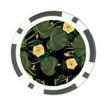 Tropical vintage yellow hibiscus floral green leaves seamless pattern black background. Poker Chip Card Guard (10 pack) Back