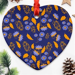 Folk Floral Art Pattern  Flowers Abstract Surface Design  Seamless Pattern Heart Ornament (two Sides) by Eskimos