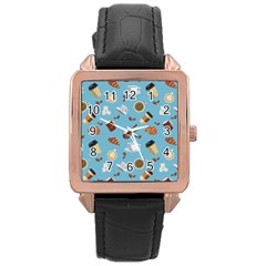 Coffee Time Rose Gold Leather Watch  by SychEva