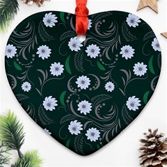 Folk Flowers Art Pattern Floral  Surface Design  Seamless Pattern Heart Ornament (two Sides) by Eskimos