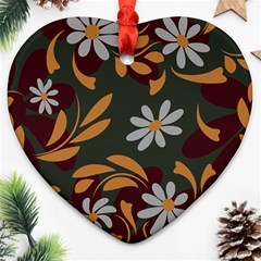 Folk Flowers Pattern Floral Surface Design Heart Ornament (two Sides) by Eskimos