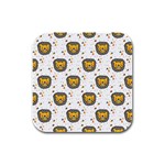 Lion Heads Pattern Design Doodle Rubber Square Coaster (4 pack)  Front