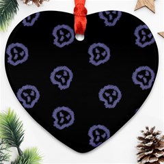 Purple Skulls On Dark Background Heart Ornament (two Sides) by SychEva