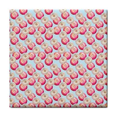 Pink And White Donuts On Blue Tile Coaster by SychEva