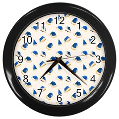 Blue Christmas Hats Wall Clock (black) by SychEva