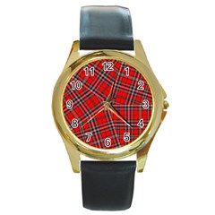 Macfarlane Modern Heavy Tartan Round Gold Metal Watch by tartantotartansreddesign2