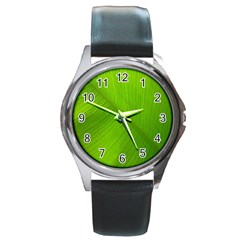 Banana Leaf Round Metal Watch by artworkshop