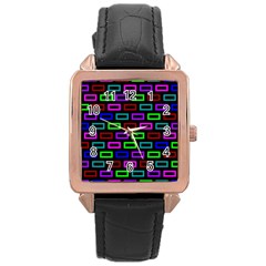 Colourful Bricks Pattern Colour Rose Gold Leather Watch 