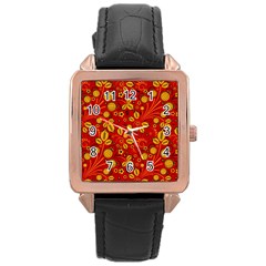 Seamless-pattern-slavic-folk-style Rose Gold Leather Watch 