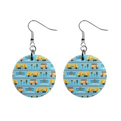 Buses-cartoon-pattern-vector Mini Button Earrings