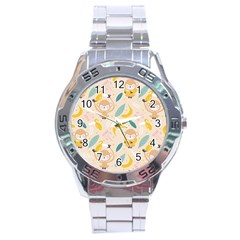 Cute-monkey-banana-seamless-pattern-background Stainless Steel Analogue Watch