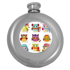 Cartoon-cute-owl-vector Round Hip Flask (5 Oz) by Jancukart