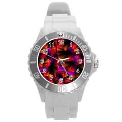 Squares Motif Geometric Pattern Round Plastic Sport Watch (l) by dflcprintsclothing