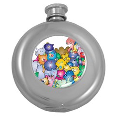 Cats Cartoon Cats Colorfulcats Round Hip Flask (5 Oz) by Sapixe