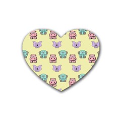 Illustration Animals Pastel Children Colorful Rubber Heart Coaster (4 Pack) by Wegoenart