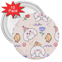 Chicken Dog Flower Sun Pattern 3  Buttons (10 Pack)  by Sudhe