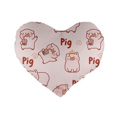 Pig Cartoon Background Pattern Standard 16  Premium Flano Heart Shape Cushions by Sudhe