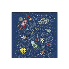 Illustration Cat Space Astronaut Rocket Maze Satin Bandana Scarf 22  X 22  by Ravend