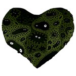 Green Bacteria Digital Wallpaper Eyes Look Biology Pattern Large 19  Premium Flano Heart Shape Cushions Back