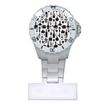 Wine Pattern Black White Plastic Nurses Watch Front