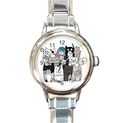 Cute Cat Hand Drawn Cartoon Style Round Italian Charm Watch