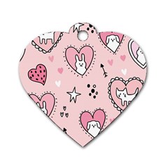 Cartoon-cute-valentines-day-doodle-heart-love-flower-seamless-pattern-vector Dog Tag Heart (one Side)