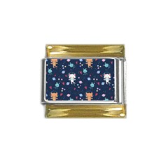 Cute-astronaut-cat-with-star-galaxy-elements-seamless-pattern Gold Trim Italian Charm (9mm)