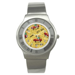 Childish-seamless-pattern-with-dino-driver Stainless Steel Watch