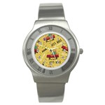 Childish-seamless-pattern-with-dino-driver Stainless Steel Watch Front